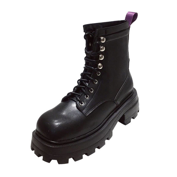 Botas Cortas con Plataforma y Cordones - Tacón Medio para Mujer
