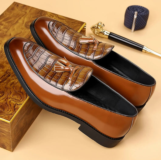 Zapatos de Cuero Estilo Británico Punta Fina Slip-On para Hombre
