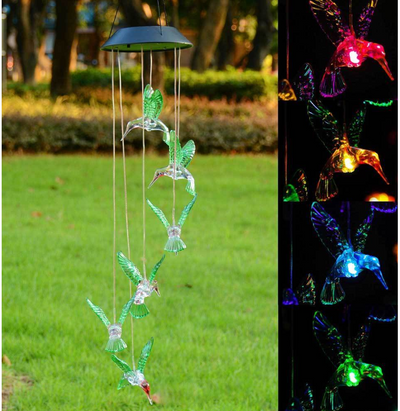 Lámpara Solar Cambia Colores con Carillón de Viento - Bola de Cristal Colibrí y Mariposa - Image 28