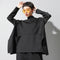 Blusa Suelta Negra de Manga Larga con Abertura Lateral