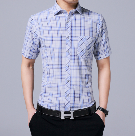 Camisa Cuadros Hombre Cuello Solapa Grande Estilo Casual Profesional