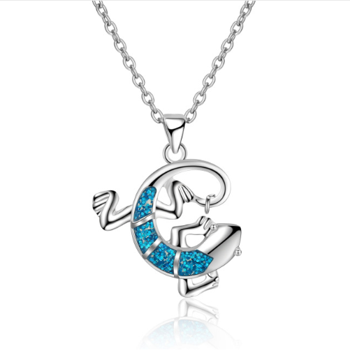 Collar colgante tortuga marina con ópalo azul y plata laminada para mujer - Image 17