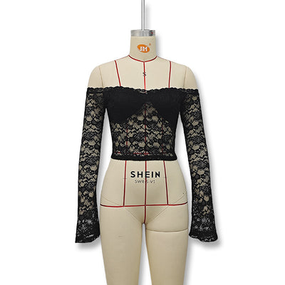 Blusa de Encaje Elegante Hombros Descubiertos Manga Larga - Image 20