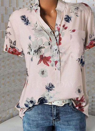Blusa Estampada de Flores con Cuello en V y Manga Corta - Image 8