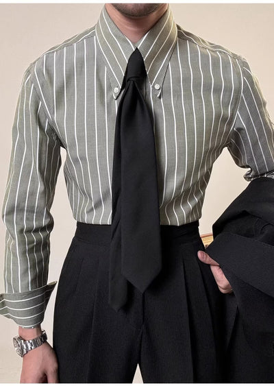 Camisa Casual Retro de Rayas Blancas para Hombre - Image 14