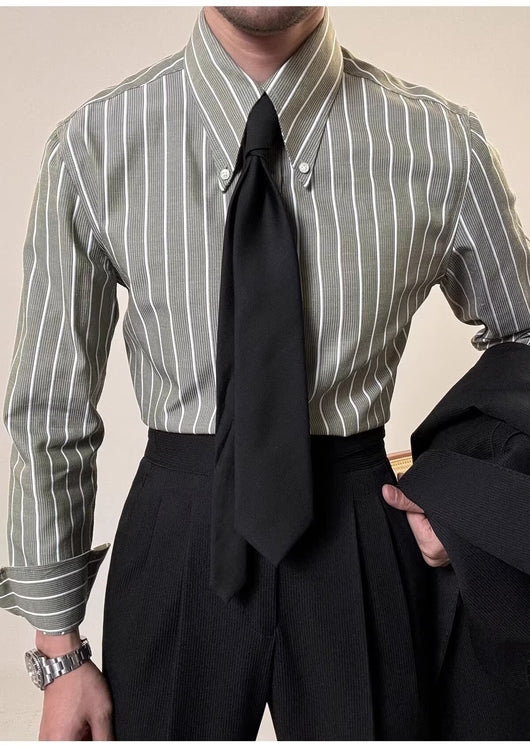Camisa Casual Retro de Rayas Blancas para Hombre - Image 14