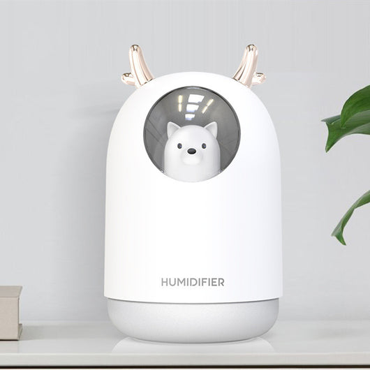 White and pink cute bear mini humidifiers with gold deer antlers, emitting a fine mist. - Image 4