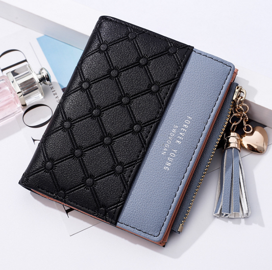Billetera Mujer Doble Color Rosa Cuero con Cremallera y Porta Tarjetas