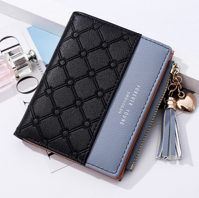 Billetera Mujer Doble Color Rosa Cuero con Cremallera y Porta Tarjetas