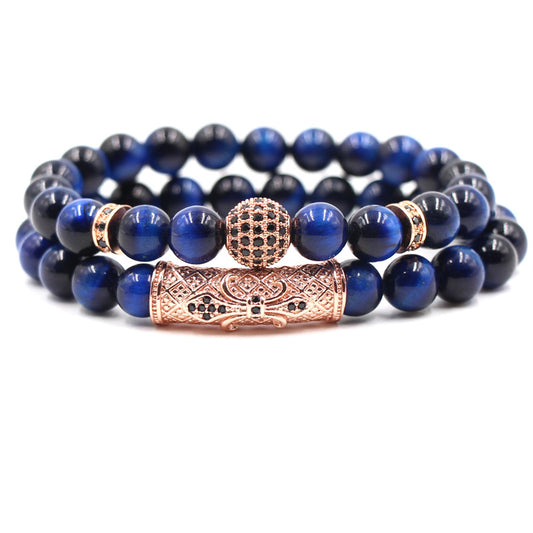 Pulsera de Tubo Curvo con Ojo de Tigre Azul y Micro Incrustaciones de Circón 10mm - Image 2