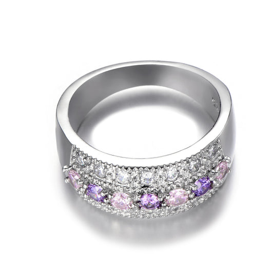 Anillo de Circonia Rosa con Incrustaciones de Diamante y Amatista - Diseño Europa y América - Image 5