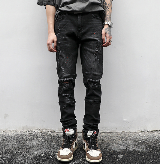 Pantalón Denim Desgastado con Efecto Salpicado