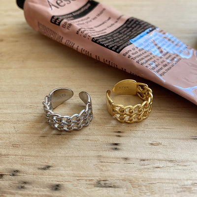 Anillo de Plata Doble Cadena Estilo Francés para Mujer - Image 4