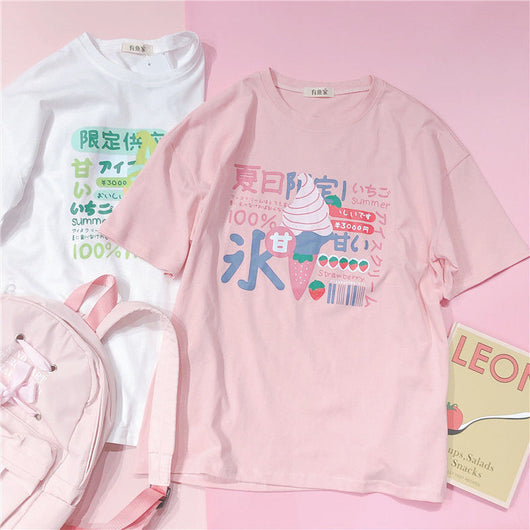 Playera Suelta con Estampado Kawaii de Manga Corta - Image 3