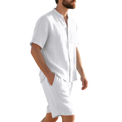 Traje de Lino Americano para Hombre - Dos Piezas Cuello Mao Playa Verano - Image 34