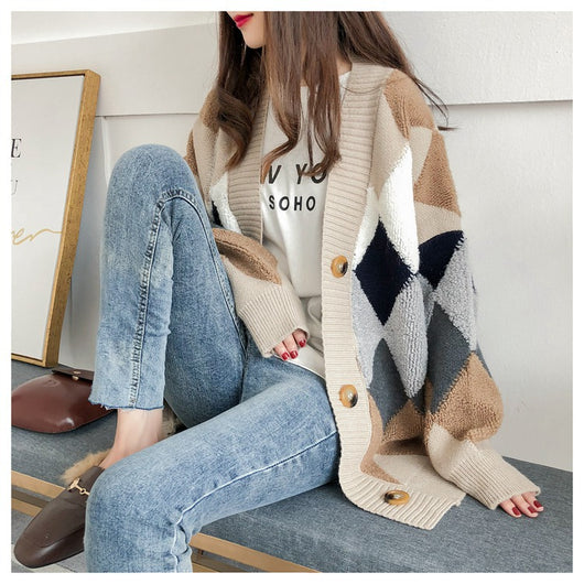 Cardigan de Punto Coreano Holgado Estilo Relajado - Abrigo Grueso