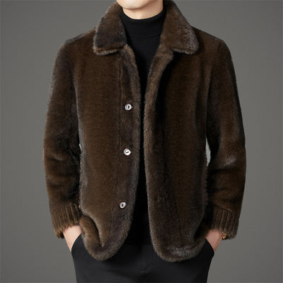 Abrigo de Invierno para Hombre con Cuello Solapa y Piel de Visón Dorado - Image 8