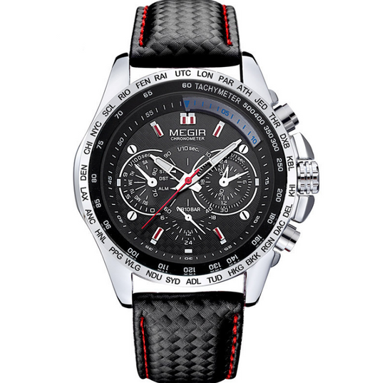 Reloj de Lujo para Hombre 1010 - Correa de Cuero, Resistente al Agua 3ATM