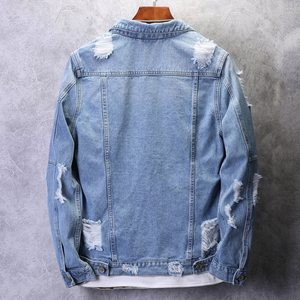 Chaqueta de Mezclilla Desgarrada con Estilo Casual