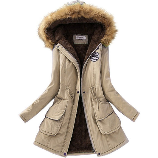 Abrigo Largo Acolchado de Algodón para Mujer con Cuello de Lana - Image 8