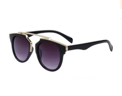 Black cat-eye sunglasses with gold accents and orange-yellow mirrored lenses on a white background. - Image 8