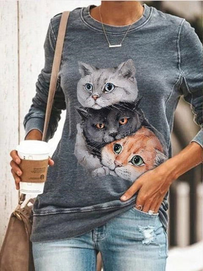 Sudadera Estampado Gatos Cuello Redondo Manga Larga - Image 10