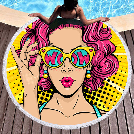 Toalla de Playa Redonda con Estampado Retro