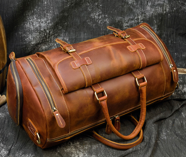 Bolsa de Viaje Retro Crazy Horse en Cuero para Hombre