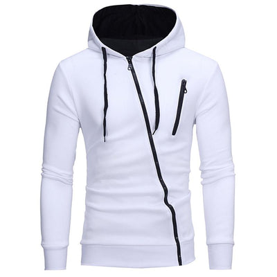 Sudadera con Capucha y Cierre Diagonal - Suéter Sólido para Hombre