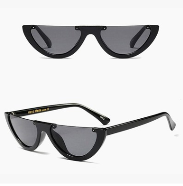 Bright yellow semi-rimless sunglasses with dark gray half-moon lenses, featuring a modern cat-eye shape. - Image 3