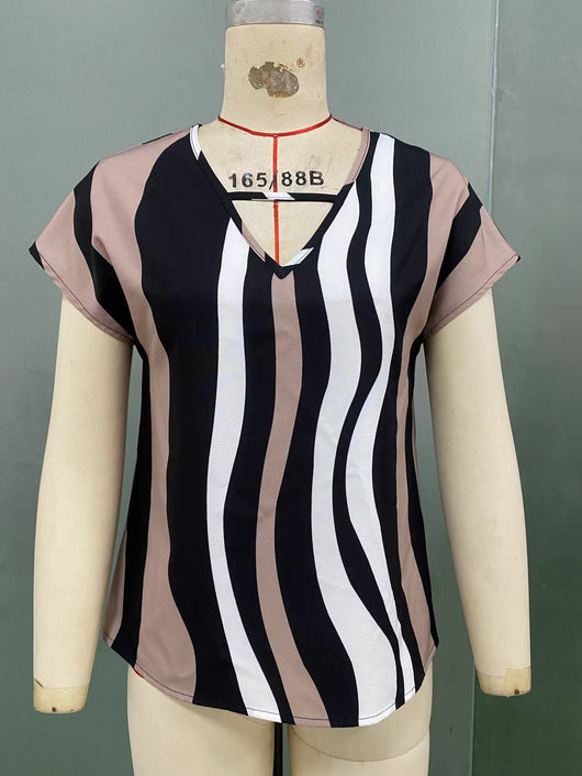 Blusa Rayas Europeas Cuello V Manga Corta - Estilo Verano - Image 8