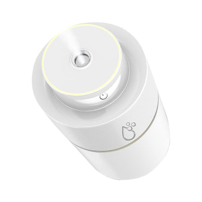 White car mini spray air purifying humidifier with a yellow light ring and a power button icon. - Image 11