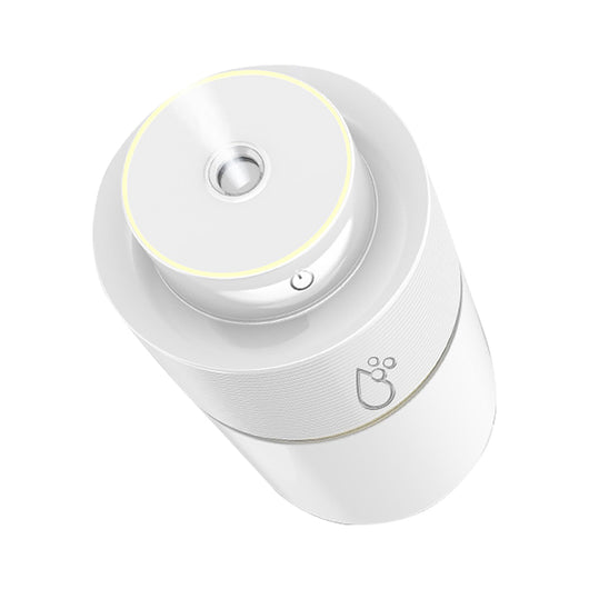White car mini spray air purifying humidifier with a yellow light ring and a power button icon. - Image 11