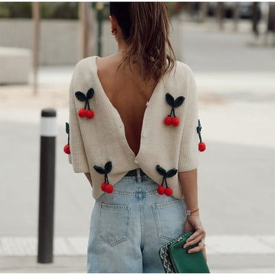 Cardigan Tejido Floral 3D Cuello Redondo Manga Corta - Image 14