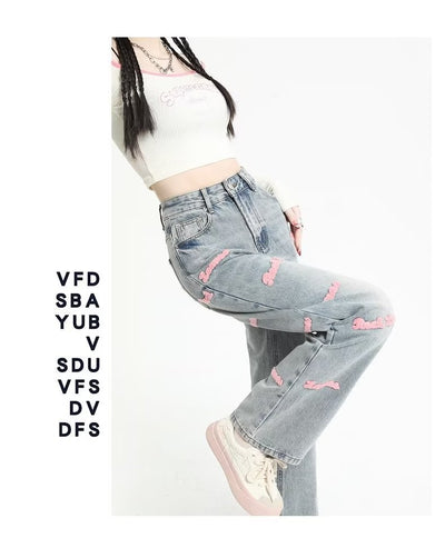 Jeans Rectos con Bordado de Letras Europeas - Image 12