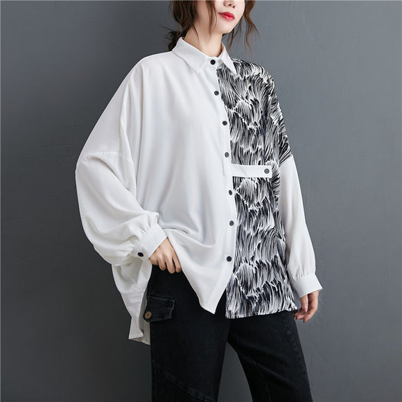 Camisa Manga Larga con Estampado Contraste - Corte Relajado y Ajustado