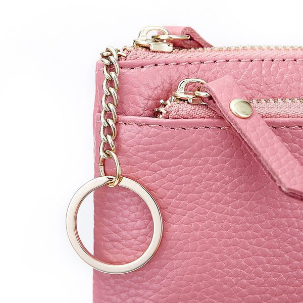 Cartera Compacta de Cuero Genuino con Cierre de Dama