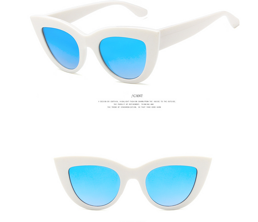 White and black cat eye sunglasses with gradient lenses, featuring a retro style. - Image 10