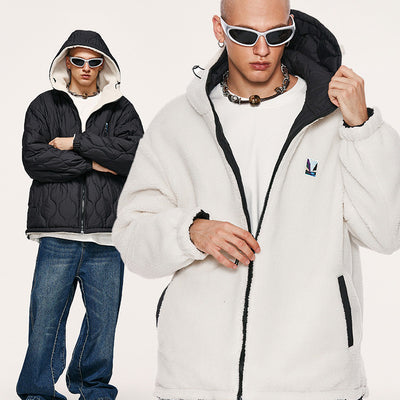 Chaqueta Hoodie de Algodón con Forro de Lana de Cordero Reversible - Image 13