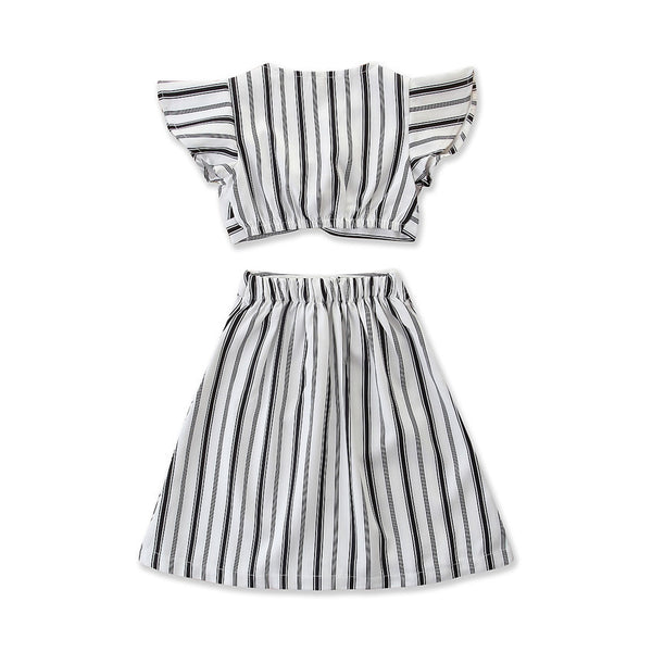 Vestido Mini Blanco a Rayas con Mangas Aleteo para Niñas