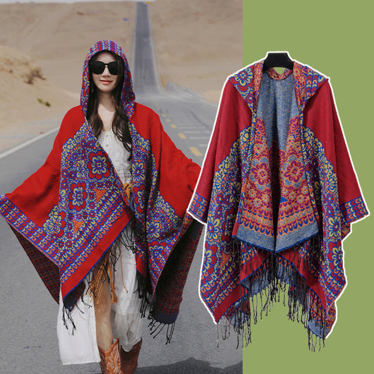 Poncho Étnico Desértico de Cashmira Artificial para Otoño e Invierno - Image 8