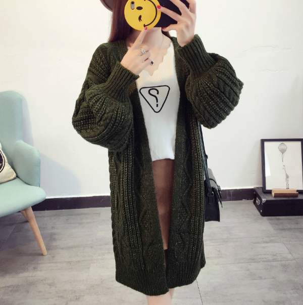 Cardigan Largo de Punto para Mujer con Mangas Farol - Suéter Poncho Casual Otoño Invierno