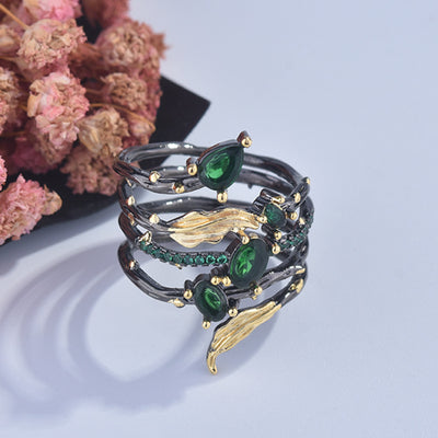 Anillo de Diamante Multicolor con Diseño de Hoja y Pluma - Image 7