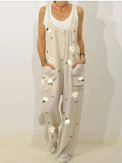Pantalones casuales para mujer con estampado floral y tirantes - Image 2