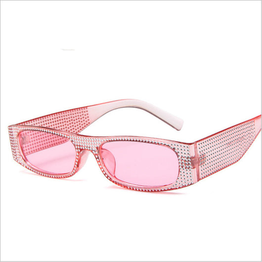 Yellow rectangular sunglasses with clear rhinestone-studded frames and matching yellow lenses. - Image 13