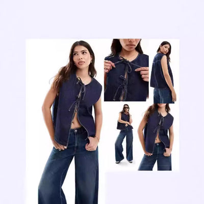 Chaleco Denim Sin Mangas con Detalles de Cuerda para Mujer - Image 2