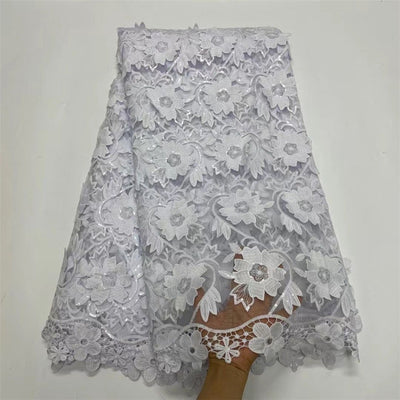 Tela de Encaje Soluble en Agua con Lentejuelas y Flores Bordadas - Image 10