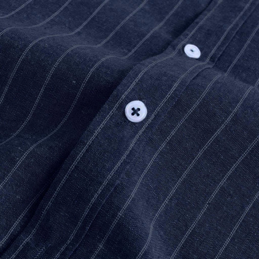 Camisa de Lino a Rayas con Manga Tres Cuartos para Hombre - Image 5