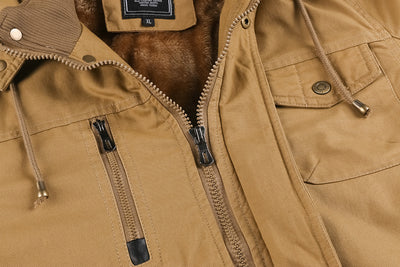 Chaqueta Abrigo Hombre Algodón con Capucha Forrado Velludo Multibolsillos Estilo Vintage - Image 10