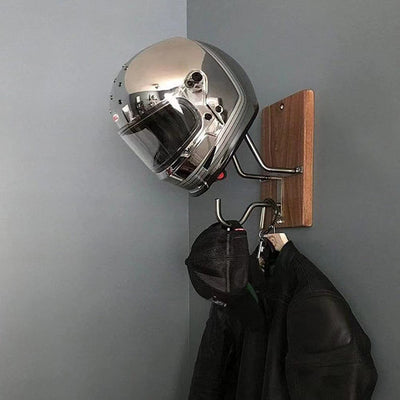 Soporte de Pared para Casco de Motocicleta en Madera - Organizador y Perchero